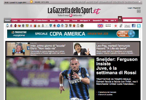 Screenshot de La Gazzetta dello Sport