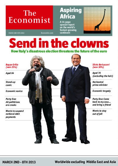 La copertina dell'Economist su Grillo e Berlusconi