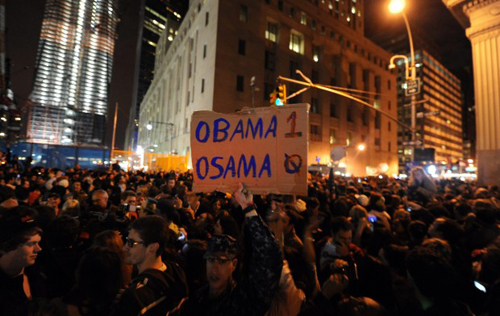 Un cartello a New York: Osama 0 Obama 1