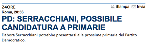 L'articolo su La Repubblica: Debora Serracchiani potrebbe presentarsi alle prossime primarie del Partito Democratico.