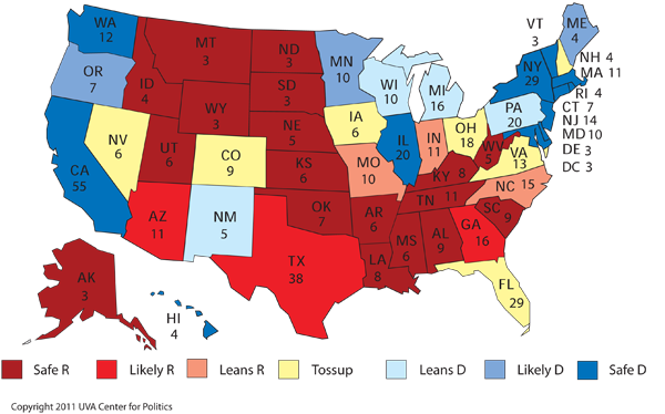 La mappa con la previsione dei grandi elettori per il 2012