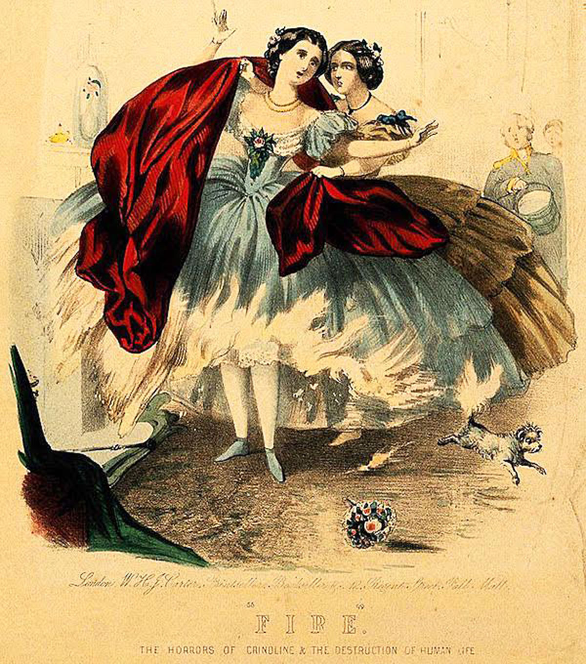 Litografia del 1860 sul pericolo di combustione della crinolina