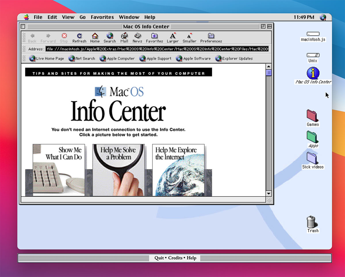 Screenshot dell'app Mac OS 8 di Felix Rieseberg