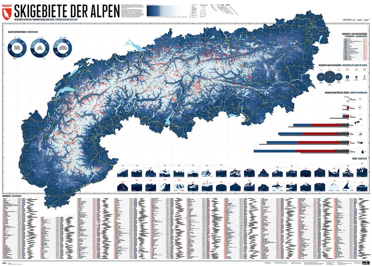 La mappa dei comprensori sciistici delle Alpi