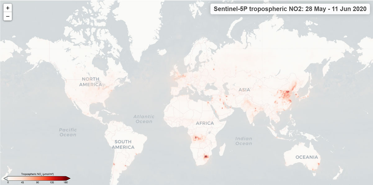 La mappa dell'ESA che mostra l'inquinamento atmosferico nel mondo
